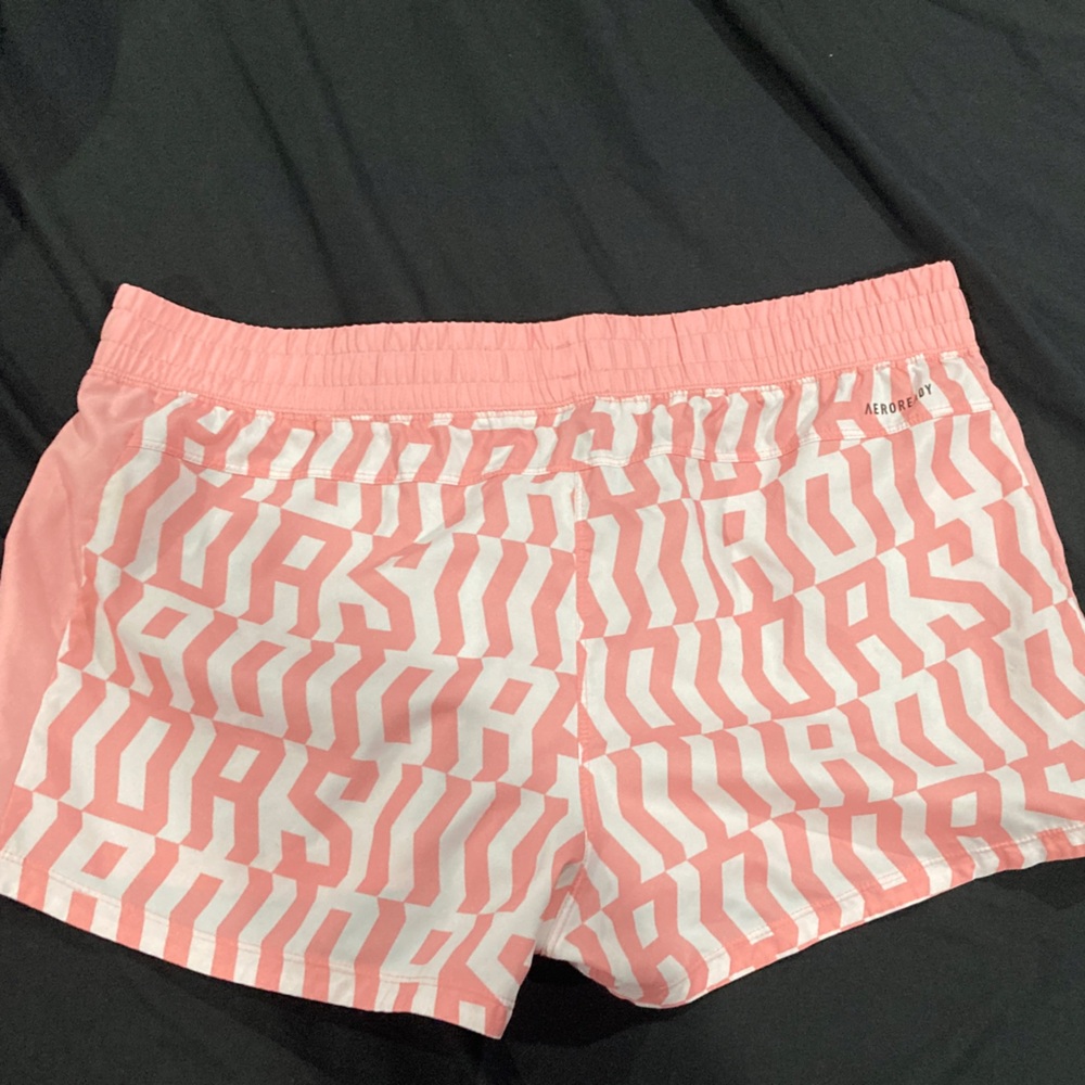 adidas Pink and White Graphic Athletic Shorts